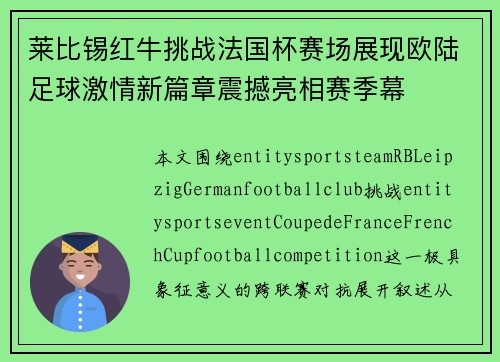 莱比锡红牛挑战法国杯赛场展现欧陆足球激情新篇章震撼亮相赛季幕
